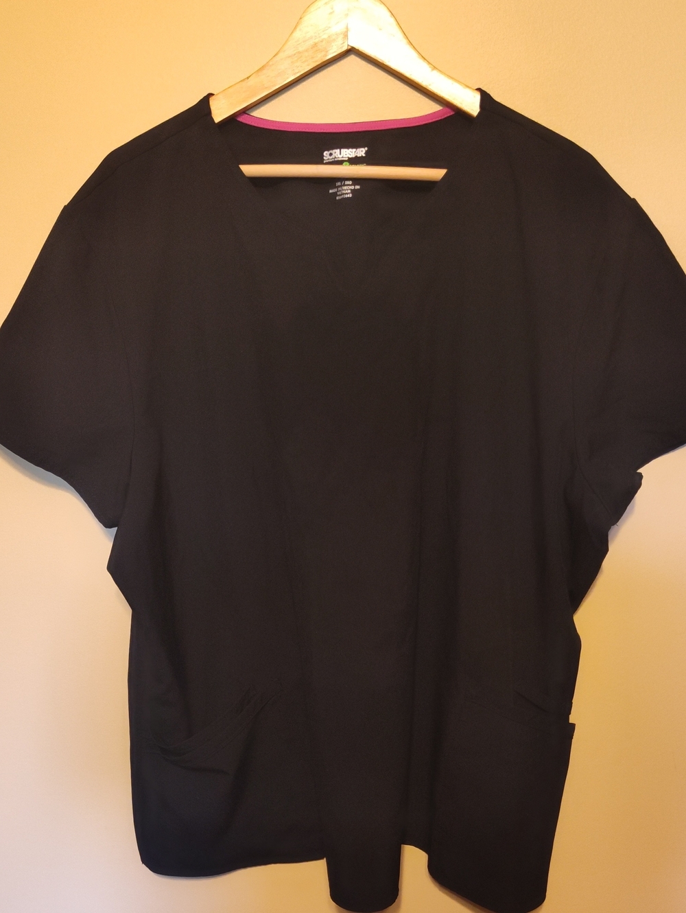 Scrubstar Black Short Sleeve V-Neck Medical Top with Pink Trim